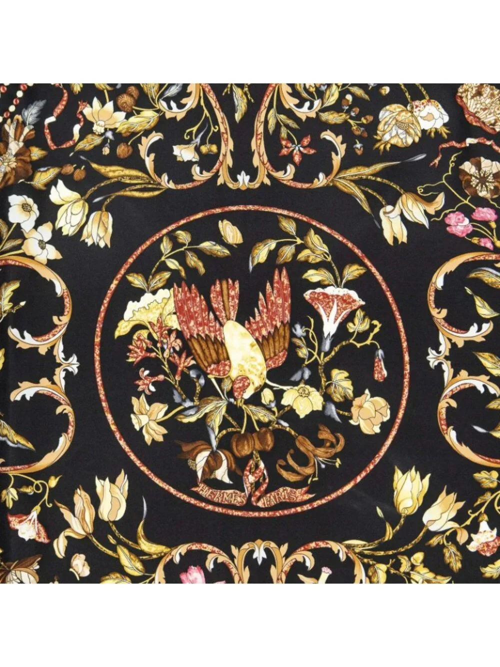 Hermes Scarf Black Yellow Brown Silk